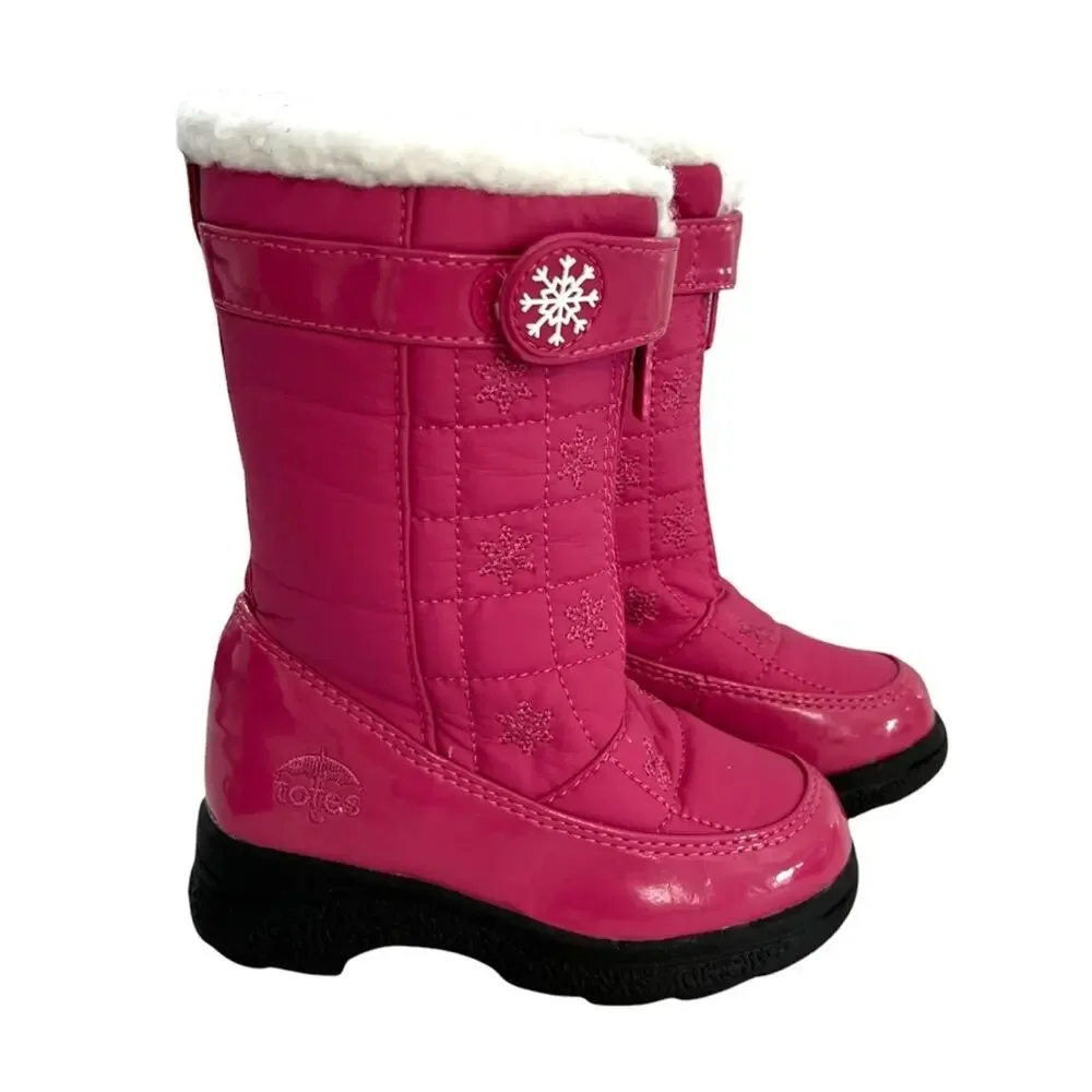 Totes Snow Boots Pink Quilted  Front Zip Faux Fur Winter Warm Boot Sz 7 Frozen